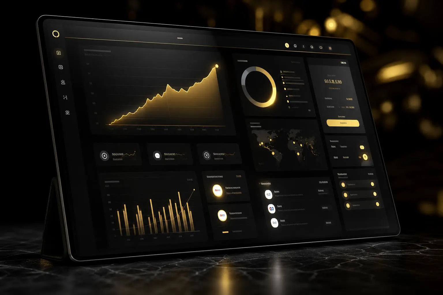 Luxury analytics dashboard with gold revenue graph